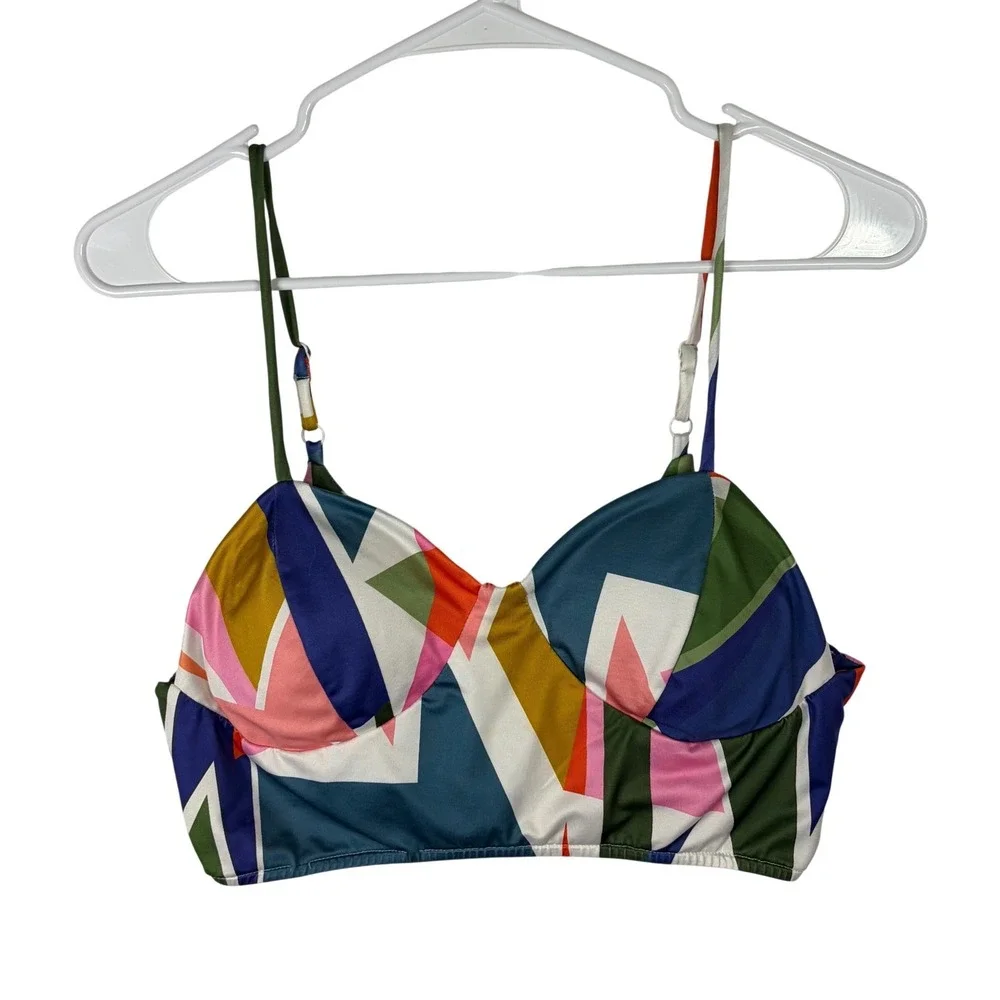 Fashion Nova 2 Piece‎ Set Geometric Abstract Duster & Bralette Multi Color Large